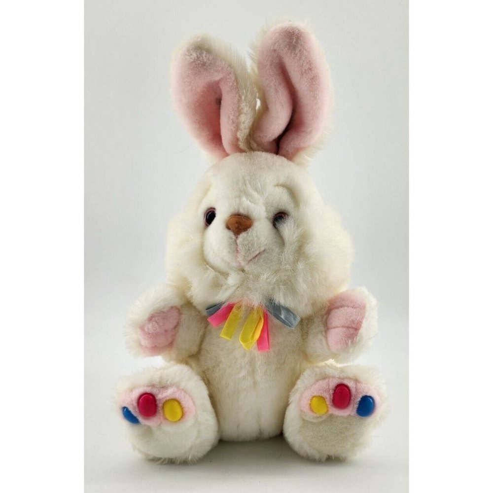 VINTAGE WHITE BUNNY‎ RABBIT JELLY BEAN TOES FEET STUFFED ANIMAL PLUSH 14"